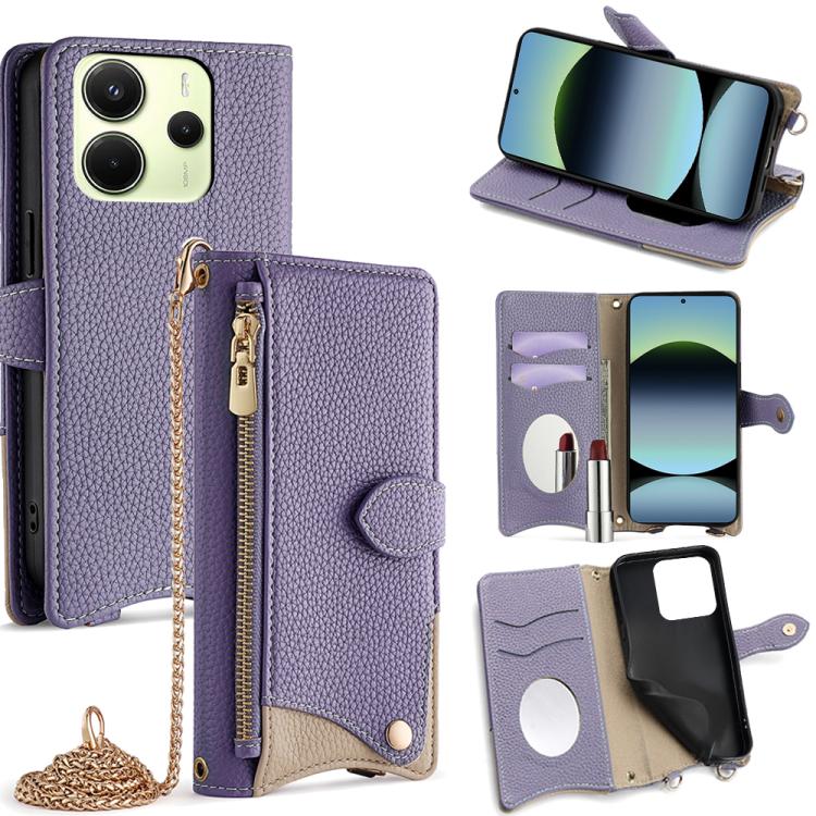 Crossbody Chain Fishtail Litchi Leather Phone Case, For Redmi K90, For Redmi K90 Pro Max, For Redmi 15C 5G / 4G EU 173mm / Poco C85 5G, For Redmi 15C 5G / 4G Global 171mm / Poco C85 4G, For Redmi K80 Ultra, For Redmi A5 4G 171.7mm, For Redmi Note 14S 4...