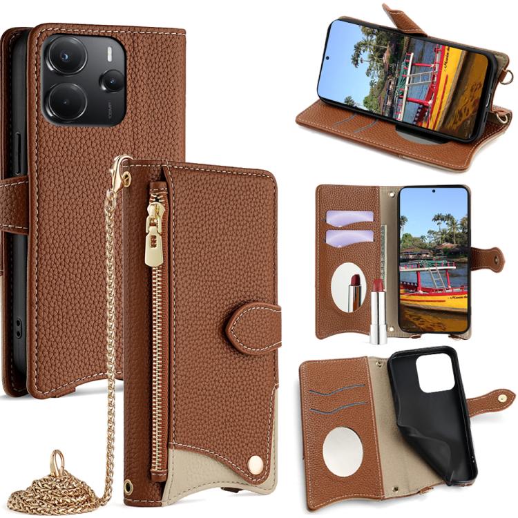 Crossbody Chain Fishtail Litchi Leather Phone Case, For Redmi K90, For Redmi K90 Pro Max, For Redmi 15C 5G / 4G EU 173mm / Poco C85 5G, For Redmi 15C 5G / 4G Global 171mm / Poco C85 4G, For Redmi K80 Ultra, For Redmi A5 4G 171.7mm, For Redmi Note 14S 4...