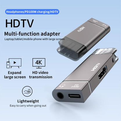 USB-C / Type-C to HDTV, 3.5mm, PD 100W 3 in 1 Multi-function Converter Docking Station, Type-C to HDTV+3.5mm+PD 100W