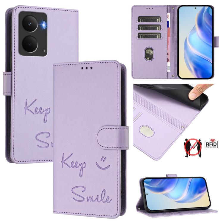 Smile Embossing RFID Leather Phone Case, For Realme 14x Global / V70 5G / C75 5G, For Realme Narzo 80 Pro / 14 Pro 5G India, For Realme 14 5G / 14T 5G Global, For Realme P3 Ultra 5G, For Realme P3 5G, For Realme 14 Pro+ 5G, For Realme 14 Pro 5G
