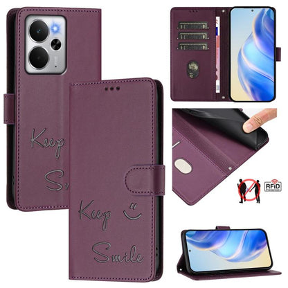 Smile Embossing RFID Leather Phone Case, For Realme 14x Global / V70 5G / C75 5G, For Realme Narzo 80 Pro / 14 Pro 5G India, For Realme 14 5G / 14T 5G Global, For Realme P3 Ultra 5G, For Realme P3 5G, For Realme 14 Pro+ 5G, For Realme 14 Pro 5G