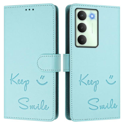 Smile Embossing RFID Leather Phone Case, For Realme 14x Global / V70 5G / C75 5G, For Realme Narzo 80 Pro / 14 Pro 5G India, For Realme 14 5G / 14T 5G Global, For Realme P3 Ultra 5G, For Realme P3 5G, For Realme 14 Pro+ 5G, For Realme 14 Pro 5G