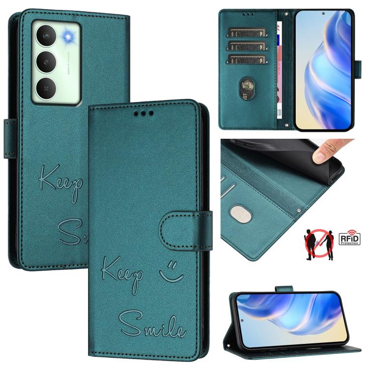 Smile Embossing RFID Leather Phone Case, For Realme 14x Global / V70 5G / C75 5G, For Realme Narzo 80 Pro / 14 Pro 5G India, For Realme 14 5G / 14T 5G Global, For Realme P3 Ultra 5G, For Realme P3 5G, For Realme 14 Pro+ 5G, For Realme 14 Pro 5G