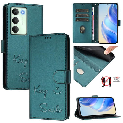 Smile Embossing RFID Leather Phone Case, For Realme 14x Global / V70 5G / C75 5G, For Realme Narzo 80 Pro / 14 Pro 5G India, For Realme 14 5G / 14T 5G Global, For Realme P3 Ultra 5G, For Realme P3 5G, For Realme 14 Pro+ 5G, For Realme 14 Pro 5G