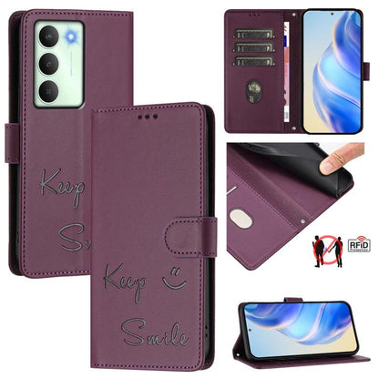 Smile Embossing RFID Leather Phone Case, For Realme 14x Global / V70 5G / C75 5G, For Realme Narzo 80 Pro / 14 Pro 5G India, For Realme 14 5G / 14T 5G Global, For Realme P3 Ultra 5G, For Realme P3 5G, For Realme 14 Pro+ 5G, For Realme 14 Pro 5G