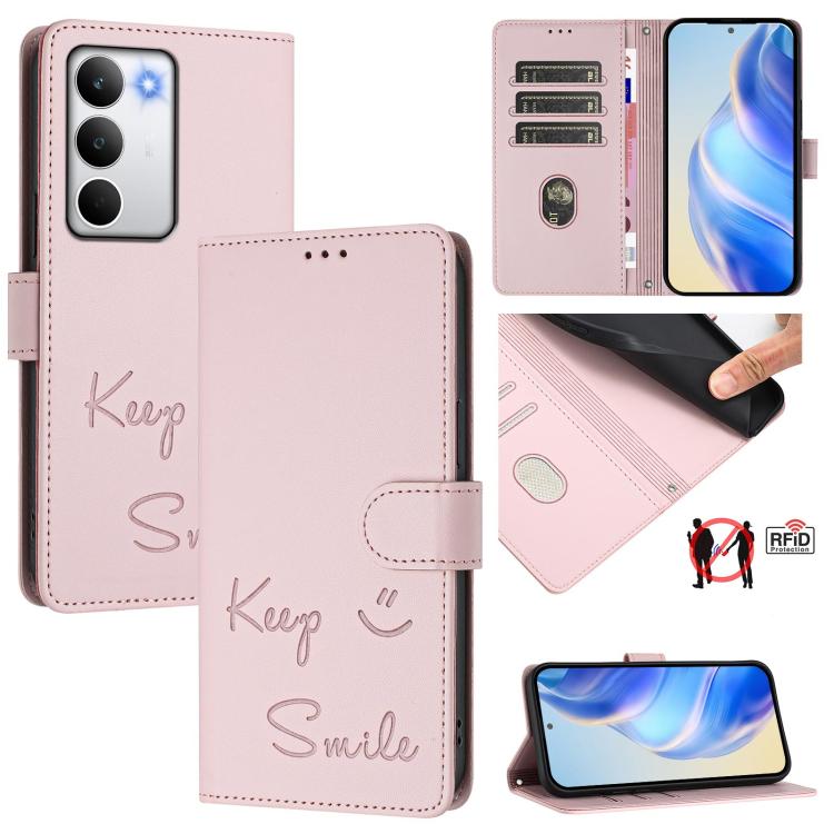 Smile Embossing RFID Leather Phone Case, For Realme P4x 5G / OnePlus Nord CE6 Lite, For Realme 16T 5G Global, For Realme C100 5G, For Realme P4 Power 5G, For Realme Note 80 4G Global, For Realme C83 5G India, For Realme 16 5G Global                    ...