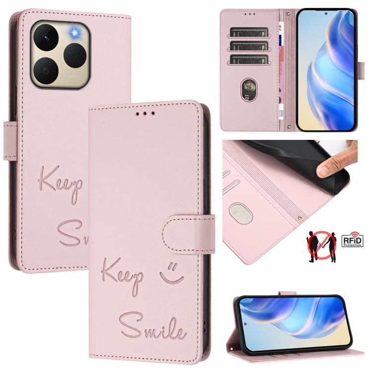 Smile Embossing RFID Leather Phone Case, For Realme P4x 5G / OnePlus Nord CE6 Lite, For Realme 16T 5G Global, For Realme C100 5G, For Realme P4 Power 5G, For Realme Note 80 4G Global, For Realme C83 5G India, For Realme 16 5G Global                    ...