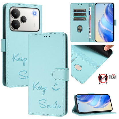 Smile Embossing RFID Leather Phone Case, For Realme P4x 5G / OnePlus Nord CE6 Lite, For Realme 16T 5G Global, For Realme C100 5G, For Realme P4 Power 5G, For Realme Note 80 4G Global, For Realme C83 5G India, For Realme 16 5G Global                    ...