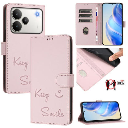 Smile Embossing RFID Leather Phone Case, For Realme P4x 5G / OnePlus Nord CE6 Lite, For Realme 16T 5G Global, For Realme C100 5G, For Realme P4 Power 5G, For Realme Note 80 4G Global, For Realme C83 5G India, For Realme 16 5G Global                    ...