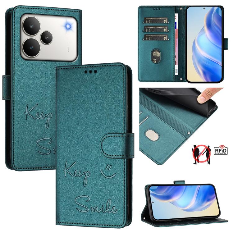 Smile Embossing RFID Leather Phone Case, For Realme P4x 5G / OnePlus Nord CE6 Lite, For Realme 16T 5G Global, For Realme C100 5G, For Realme P4 Power 5G, For Realme Note 80 4G Global, For Realme C83 5G India, For Realme 16 5G Global                    ...