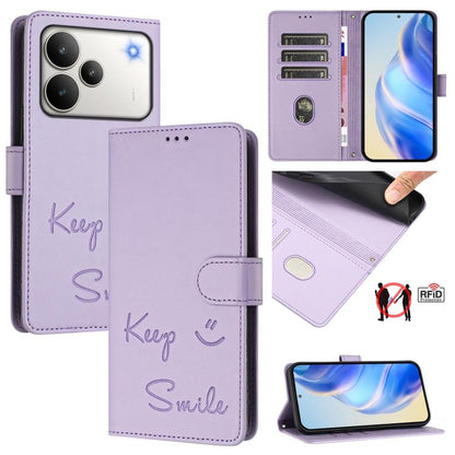 Smile Embossing RFID Leather Phone Case, For Realme P4x 5G / OnePlus Nord CE6 Lite, For Realme 16T 5G Global, For Realme C100 5G, For Realme P4 Power 5G, For Realme Note 80 4G Global, For Realme C83 5G India, For Realme 16 5G Global                    ...