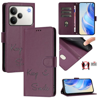 Smile Embossing RFID Leather Phone Case, For Realme P4x 5G / OnePlus Nord CE6 Lite, For Realme 16T 5G Global, For Realme C100 5G, For Realme P4 Power 5G, For Realme Note 80 4G Global, For Realme C83 5G India, For Realme 16 5G Global                    ...