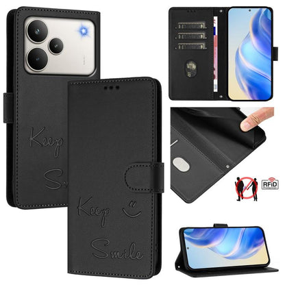 Smile Embossing RFID Leather Phone Case, For Realme P4x 5G / OnePlus Nord CE6 Lite, For Realme 16T 5G Global, For Realme C100 5G, For Realme P4 Power 5G, For Realme Note 80 4G Global, For Realme C83 5G India, For Realme 16 5G Global                    ...