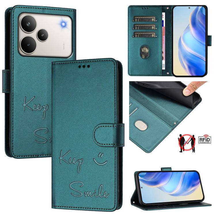 Smile Embossing RFID Leather Phone Case, For Realme P4x 5G / OnePlus Nord CE6 Lite, For Realme 16T 5G Global, For Realme C100 5G, For Realme P4 Power 5G, For Realme Note 80 4G Global, For Realme C83 5G India, For Realme 16 5G Global                    ...