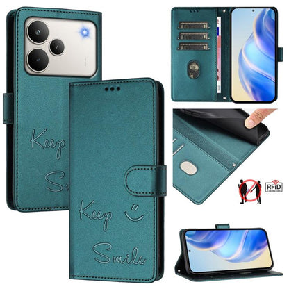 Smile Embossing RFID Leather Phone Case, For Realme P4x 5G / OnePlus Nord CE6 Lite, For Realme 16T 5G Global, For Realme C100 5G, For Realme P4 Power 5G, For Realme Note 80 4G Global, For Realme C83 5G India, For Realme 16 5G Global                    ...