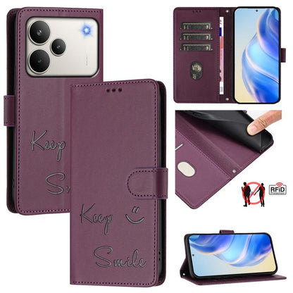 Smile Embossing RFID Leather Phone Case, For Realme P4x 5G / OnePlus Nord CE6 Lite, For Realme 16T 5G Global, For Realme C100 5G, For Realme P4 Power 5G, For Realme Note 80 4G Global, For Realme C83 5G India, For Realme 16 5G Global                    ...