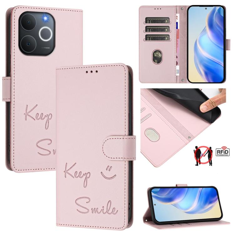 Smile Embossing RFID Leather Phone Case, For Realme P4x 5G / OnePlus Nord CE6 Lite, For Realme 16T 5G Global, For Realme C100 5G, For Realme P4 Power 5G, For Realme Note 80 4G Global, For Realme C83 5G India, For Realme 16 5G Global                    ...