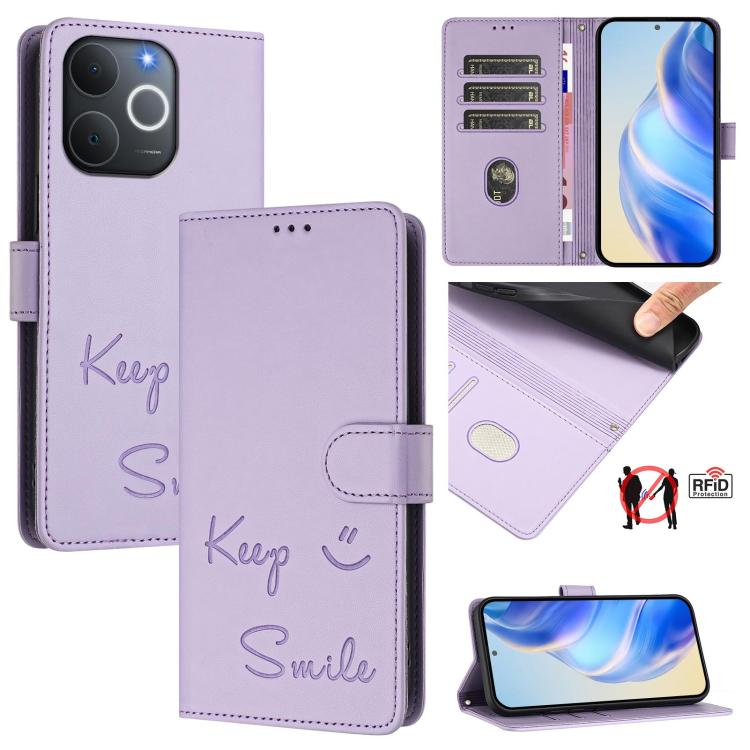 Smile Embossing RFID Leather Phone Case, For Realme P4x 5G / OnePlus Nord CE6 Lite, For Realme 16T 5G Global, For Realme C100 5G, For Realme P4 Power 5G, For Realme Note 80 4G Global, For Realme C83 5G India, For Realme 16 5G Global                    ...