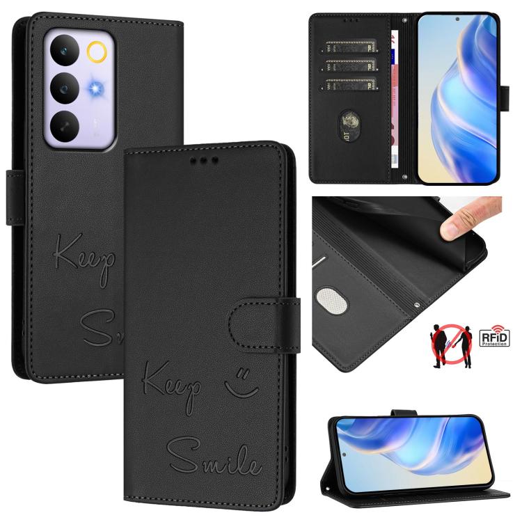 Smile Embossing RFID Leather Phone Case, For Realme P4x 5G / OnePlus Nord CE6 Lite, For Realme 16T 5G Global, For Realme C100 5G, For Realme P4 Power 5G, For Realme Note 80 4G Global, For Realme C83 5G India, For Realme 16 5G Global                    ...
