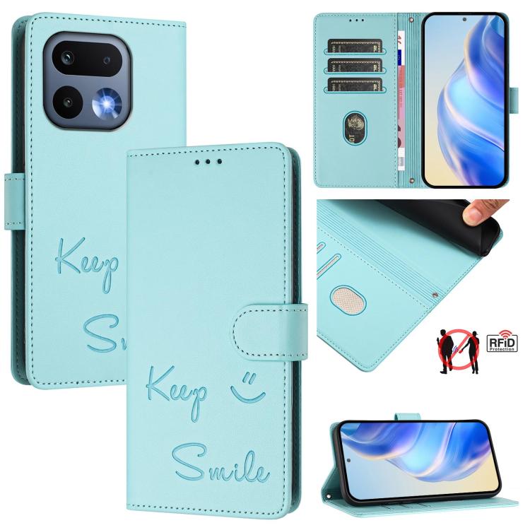 Smile Embossing RFID Leather Phone Case, For Realme P4x 5G / OnePlus Nord CE6 Lite, For Realme 16T 5G Global, For Realme C100 5G, For Realme P4 Power 5G, For Realme Note 80 4G Global, For Realme C83 5G India, For Realme 16 5G Global                    ...
