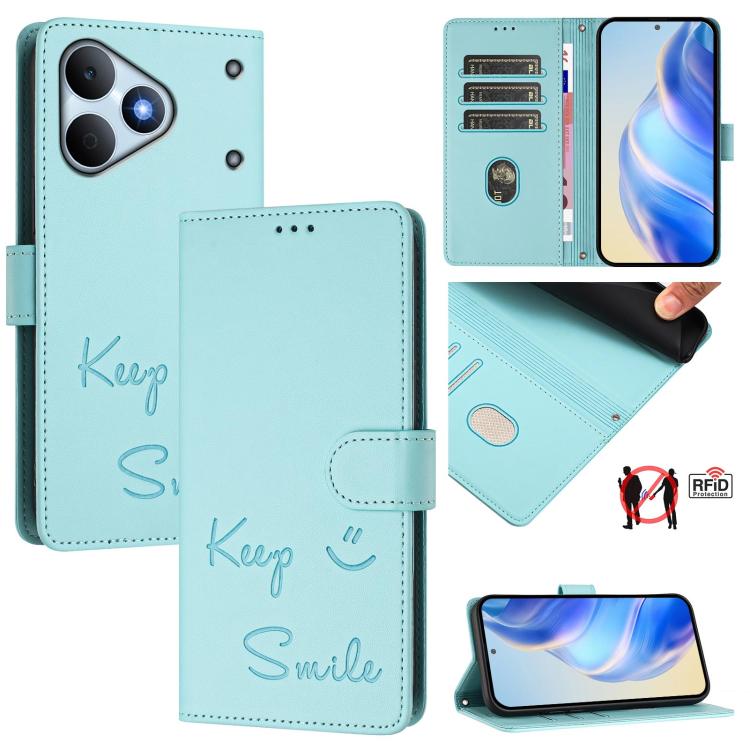 Smile Embossing RFID Leather Phone Case, For Realme P4x 5G / OnePlus Nord CE6 Lite, For Realme 16T 5G Global, For Realme C100 5G, For Realme P4 Power 5G, For Realme Note 80 4G Global, For Realme C83 5G India, For Realme 16 5G Global                    ...