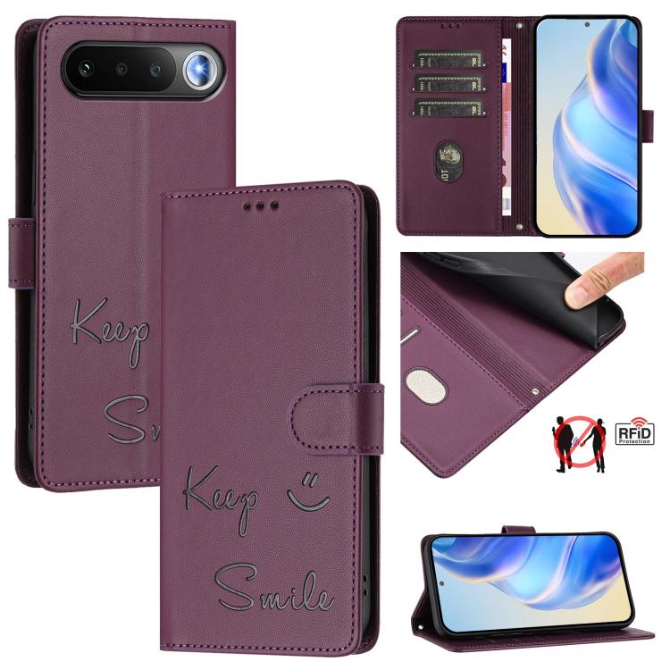 Smile Embossing RFID Leather Phone Case, For Realme P4x 5G / OnePlus Nord CE6 Lite, For Realme 16T 5G Global, For Realme C100 5G, For Realme P4 Power 5G, For Realme Note 80 4G Global, For Realme C83 5G India, For Realme 16 5G Global                    ...