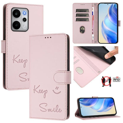 Smile Embossing RFID Leather Phone Case, For Realme P4x 5G / OnePlus Nord CE6 Lite, For Realme 16T 5G Global, For Realme C100 5G, For Realme P4 Power 5G, For Realme Note 80 4G Global, For Realme C83 5G India, For Realme 16 5G Global                    ...