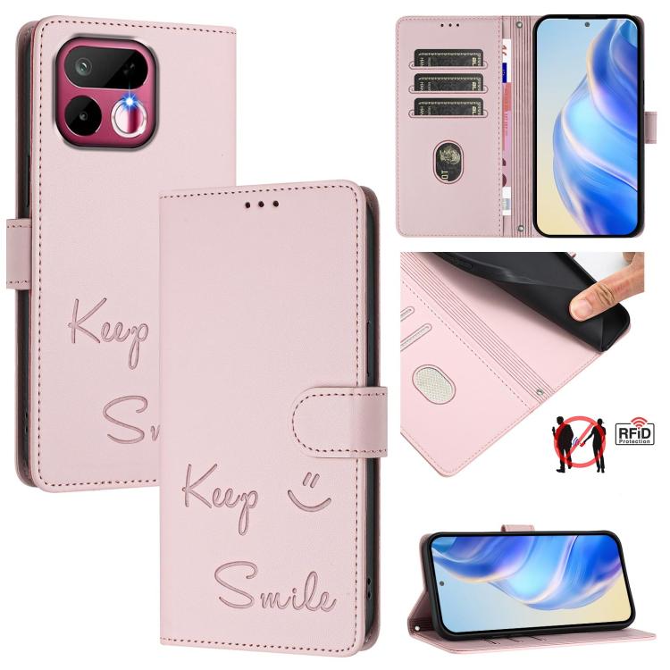 Smile Embossing RFID Leather Phone Case, For Realme P4x 5G / OnePlus Nord CE6 Lite, For Realme 16T 5G Global, For Realme C100 5G, For Realme P4 Power 5G, For Realme Note 80 4G Global, For Realme C83 5G India, For Realme 16 5G Global                    ...