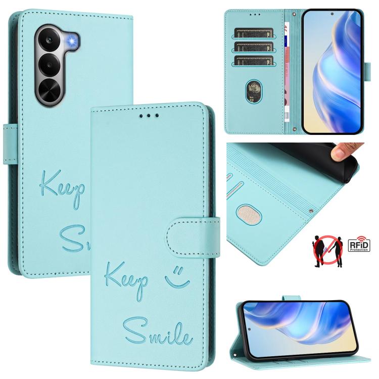 Smile Embossing RFID Leather Phone Case, For Realme P4x 5G / OnePlus Nord CE6 Lite, For Realme 16T 5G Global, For Realme C100 5G, For Realme P4 Power 5G, For Realme Note 80 4G Global, For Realme C83 5G India, For Realme 16 5G Global                    ...
