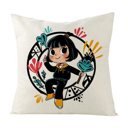 Coussin de canapé imprimé fille avec impression de noyau sur demande, 35x35cm, 40x40cm, 45x45cm, 50x50cm, 60x60cm