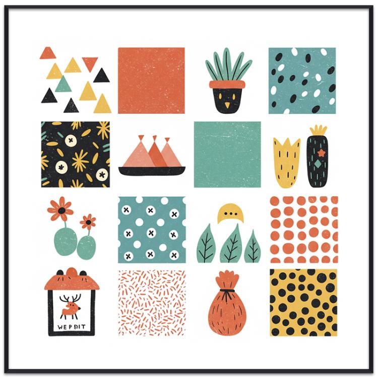 Grid Decorative Painting with PS Frame Print On Your Demand, 15x20cm, 20x20cm, 30x30cm, 40x40cm, 50x50cm, 60x60cm, 70x70cm, 80x80cm, 90x90cm