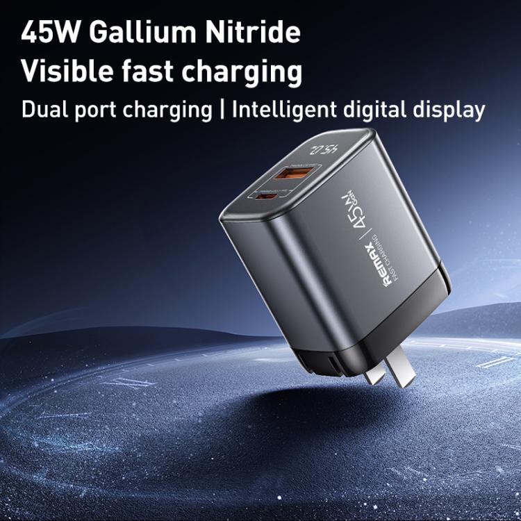 REMAX U2-AC 45W USB and Type-C GaN Digital Display Fast Charger, EU Plug, UK Plug