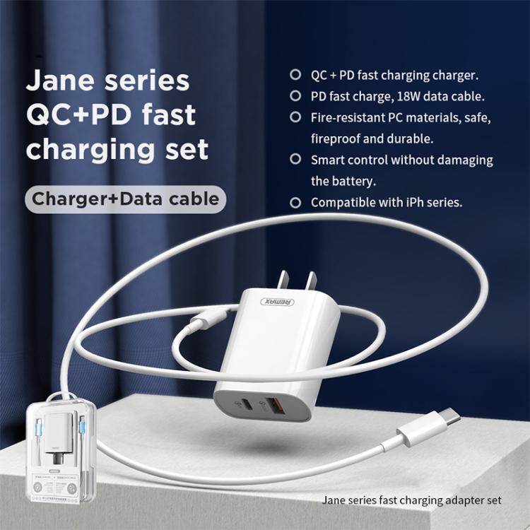 REMAX RP-U37 18W QC+PD Fast Charger With 1m Type-C to 8 Pin Cable, US Plug, EU Plug