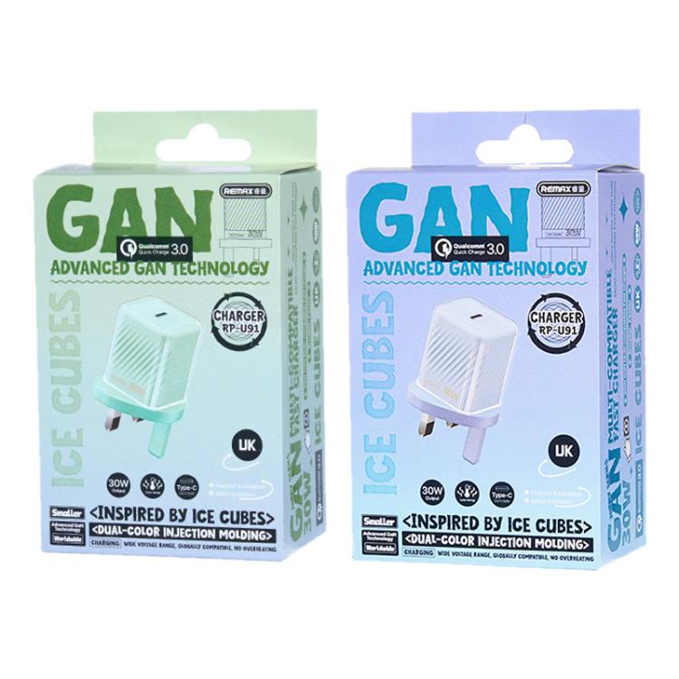REMAX RP-U91 Jiltry Series 30W PD+QC Type-C GaN Multi-compatible Fast Charger, UK Plug