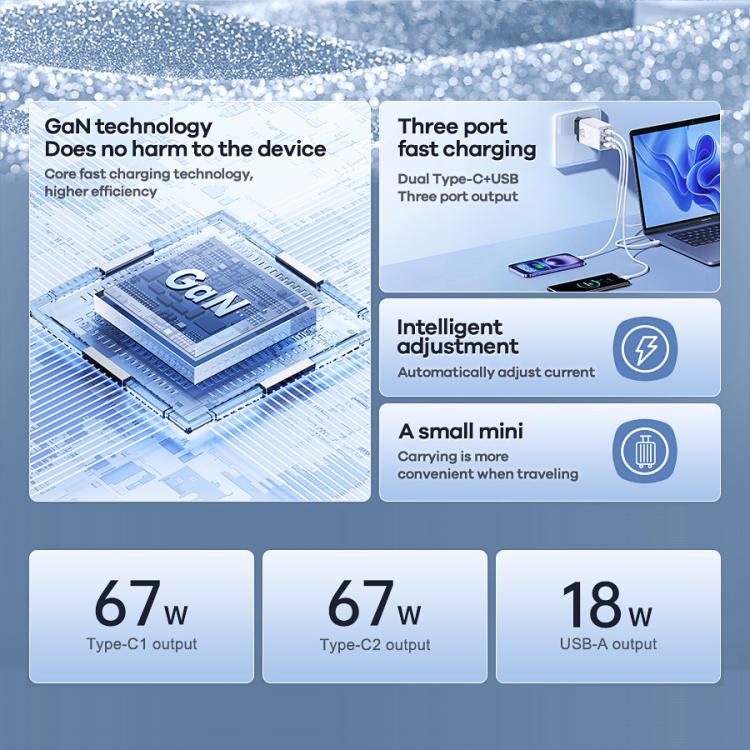 REMAX  RP-U159PRO Figen Series 67W Dual Type-C USB GaN Laptop Charger, EU Plug, UK Plug