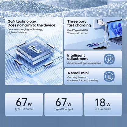 REMAX  RP-U159PRO Figen Series 67W Dual Type-C USB GaN Laptop Charger, EU Plug, UK Plug