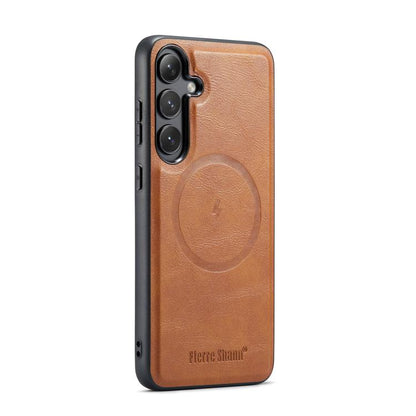 Fierre Shann FS-027 Cowhide Texture MagSafe Magnetic Phone Case, For Samsung Galaxy S26+ 5G, For Samsung Galaxy S26 Ultra 5G, For Samsung Galaxy S26 5G, For Samsung Galaxy S25 5G, For Samsung Galaxy S25+ 5G, For Samsung Galaxy S25 Ultra 5G             ...