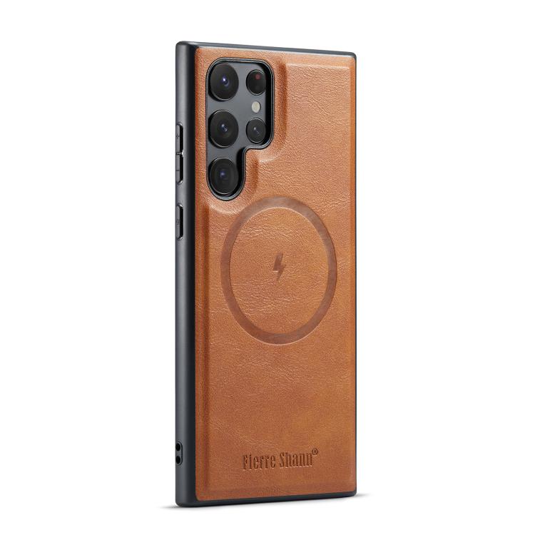 Fierre Shann FS-027 Cowhide Texture MagSafe Magnetic Phone Case, For Samsung Galaxy S26+ 5G, For Samsung Galaxy S26 Ultra 5G, For Samsung Galaxy S26 5G, For Samsung Galaxy S25 5G, For Samsung Galaxy S25+ 5G, For Samsung Galaxy S25 Ultra 5G             ...