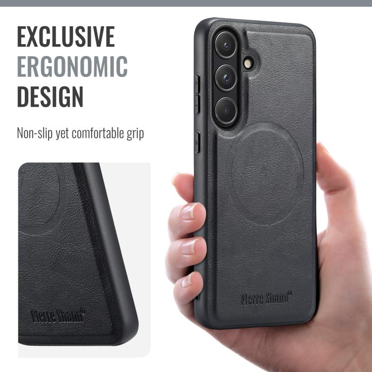 Fierre Shann FS-027 Cowhide Texture MagSafe Magnetic Phone Case, For Samsung Galaxy S26+ 5G, For Samsung Galaxy S26 Ultra 5G, For Samsung Galaxy S26 5G, For Samsung Galaxy S25 5G, For Samsung Galaxy S25+ 5G, For Samsung Galaxy S25 Ultra 5G             ...