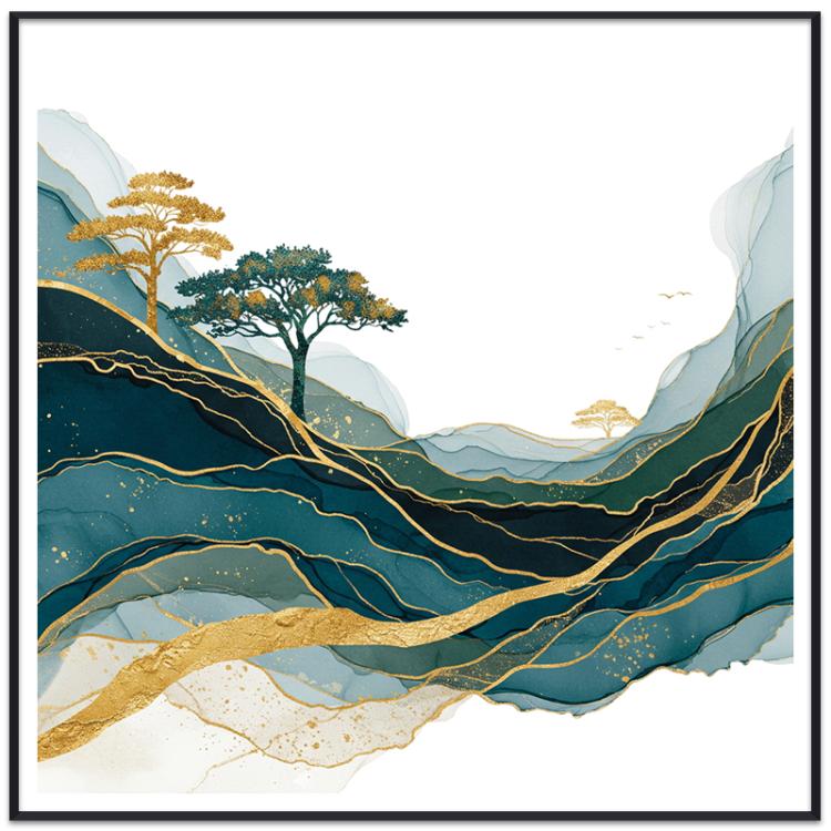 Golden Mountains Decorative Painting with PS Frame Print On Your Demand, 15x20cm, 20x20cm, 30x30cm, 40x40cm, 50x50cm, 60x60cm, 70x70cm, 80x80cm, 90x90cm