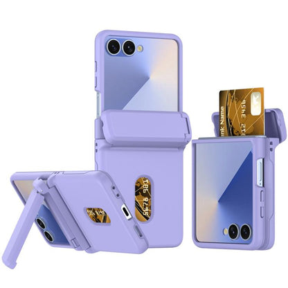 Spring Rubber Chain Card Slot PC Folding Phone Case with Stand, For Galaxy Z Flip8 5G, For Samsung Galaxy Z Flip7 5G, For Samsung Galaxy Z Flip6 5G, For Samsung Galaxy Z Flip5 5G