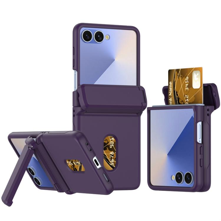 Spring Rubber Chain Card Slot PC Folding Phone Case with Stand, For Galaxy Z Flip8 5G, For Samsung Galaxy Z Flip7 5G, For Samsung Galaxy Z Flip6 5G, For Samsung Galaxy Z Flip5 5G