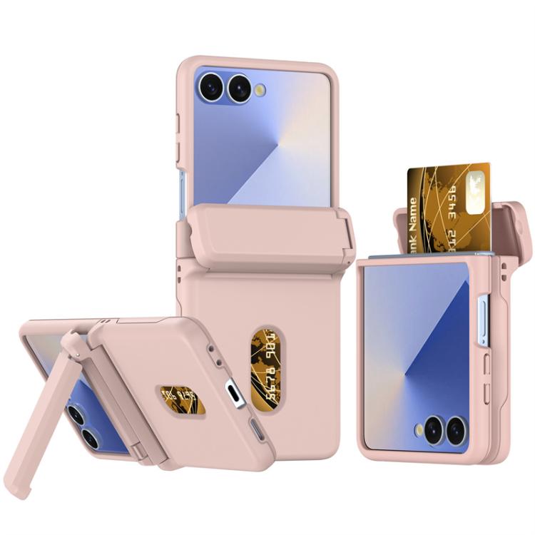 Spring Rubber Chain Card Slot PC Folding Phone Case with Stand, For Galaxy Z Flip8 5G, For Samsung Galaxy Z Flip7 5G, For Samsung Galaxy Z Flip6 5G, For Samsung Galaxy Z Flip5 5G