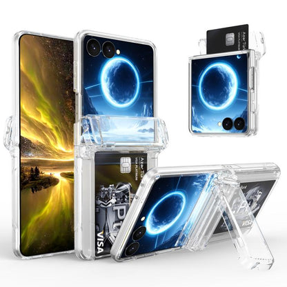 Spring Rubber Chain Card Slot PC Folding Phone Case with Stand, For Galaxy Z Flip8 5G, For Samsung Galaxy Z Flip7 5G, For Samsung Galaxy Z Flip6 5G, For Samsung Galaxy Z Flip5 5G