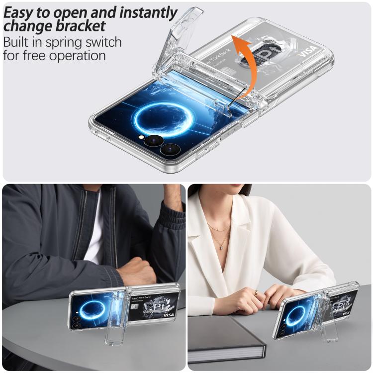Spring Rubber Chain Card Slot PC Folding Phone Case with Stand, For Galaxy Z Flip8 5G, For Samsung Galaxy Z Flip7 5G, For Samsung Galaxy Z Flip6 5G, For Samsung Galaxy Z Flip5 5G