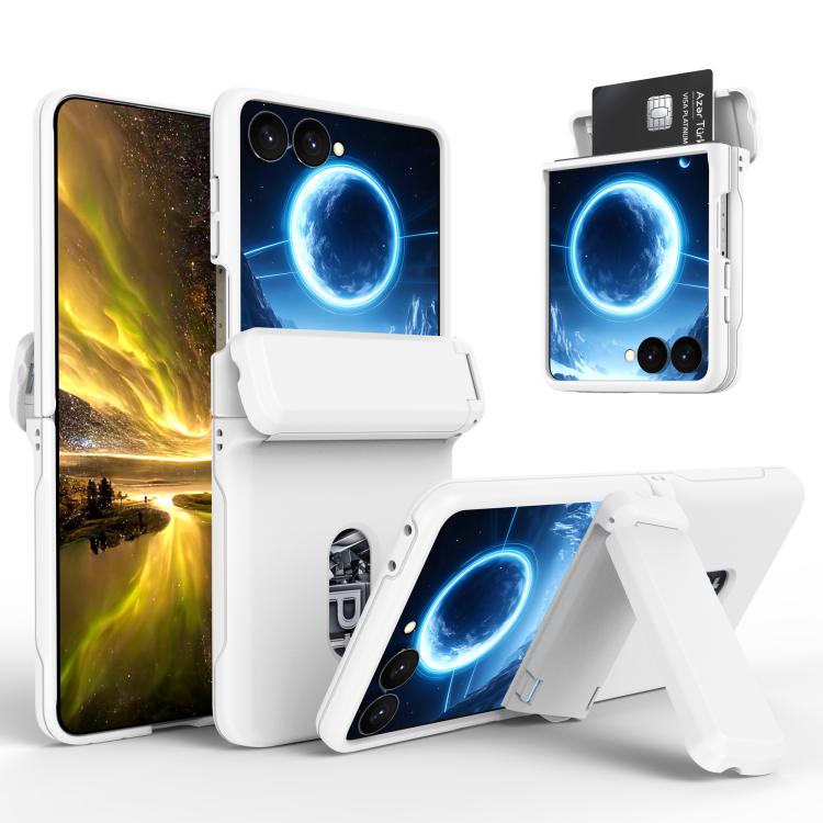 Spring Rubber Chain Card Slot PC Folding Phone Case with Stand, For Galaxy Z Flip8 5G, For Samsung Galaxy Z Flip7 5G, For Samsung Galaxy Z Flip6 5G, For Samsung Galaxy Z Flip5 5G