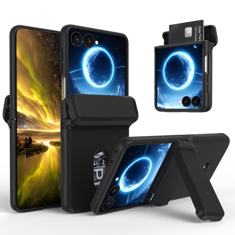 Spring Rubber Chain Card Slot PC Folding Phone Case with Stand, For Galaxy Z Flip8 5G, For Samsung Galaxy Z Flip7 5G, For Samsung Galaxy Z Flip6 5G, For Samsung Galaxy Z Flip5 5G