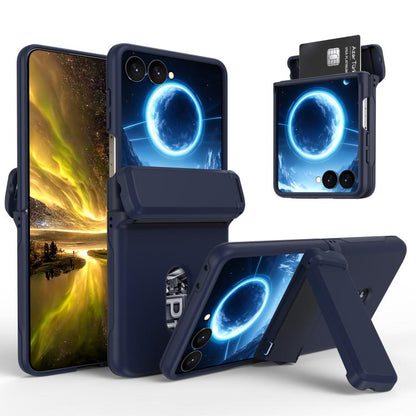 Spring Rubber Chain Card Slot PC Folding Phone Case with Stand, For Galaxy Z Flip8 5G, For Samsung Galaxy Z Flip7 5G, For Samsung Galaxy Z Flip6 5G, For Samsung Galaxy Z Flip5 5G