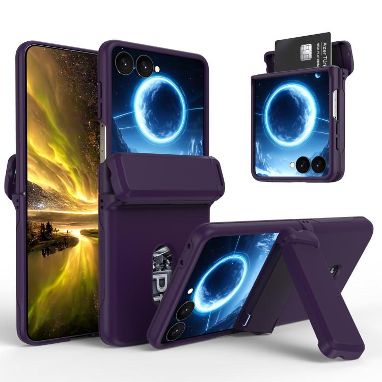 Spring Rubber Chain Card Slot PC Folding Phone Case with Stand, For Galaxy Z Flip8 5G, For Samsung Galaxy Z Flip7 5G, For Samsung Galaxy Z Flip6 5G, For Samsung Galaxy Z Flip5 5G