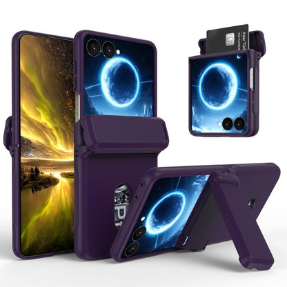 Spring Rubber Chain Card Slot PC Folding Phone Case with Stand, For Galaxy Z Flip8 5G, For Samsung Galaxy Z Flip7 5G, For Samsung Galaxy Z Flip6 5G, For Samsung Galaxy Z Flip5 5G
